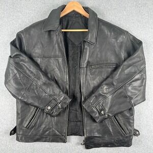 Round Tree & York Genuine Leather Moto Biker Jacket 2XL Black Mens BROKEN ZIPPER